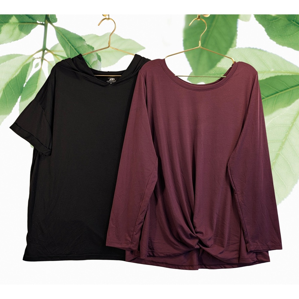 Two(2) Pro Player 2X Black Hoodie Shirt Burgundy Twist Front Long Sleeve Top Set
